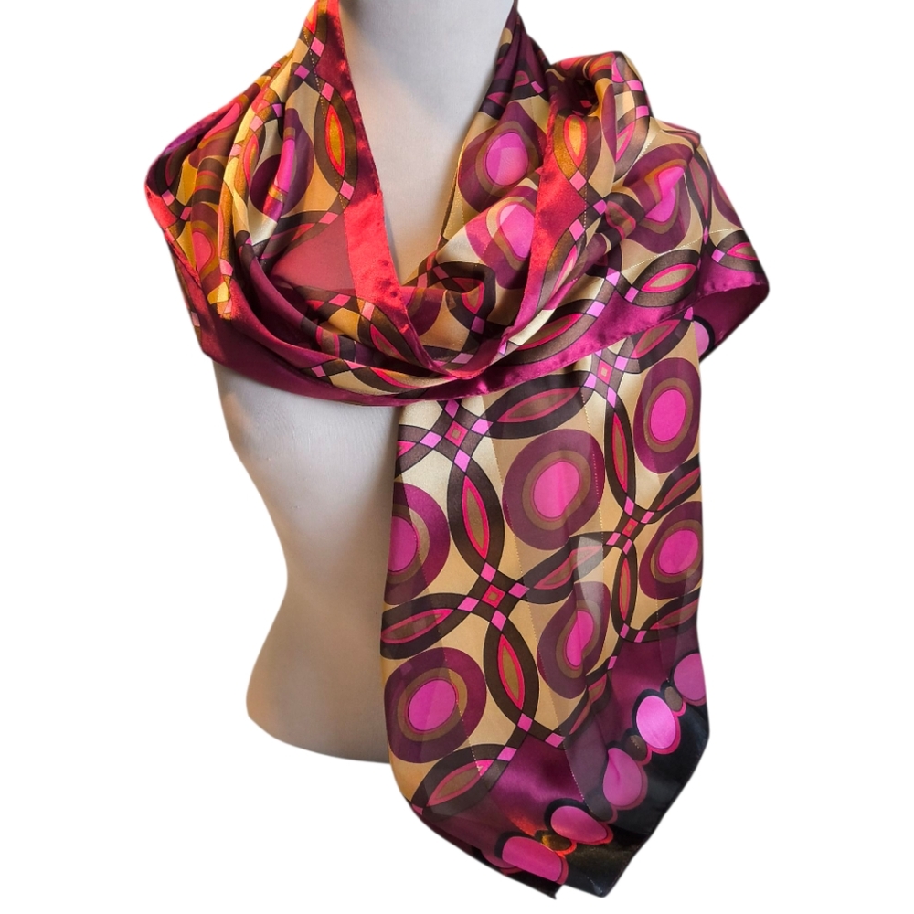 Fuchsia Gold Geometric Patterned Long Scarf Wrap